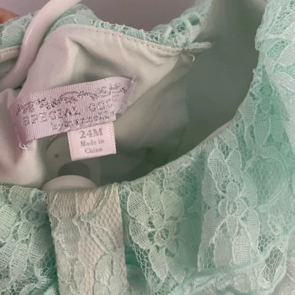 Marmellata 2 Pc Girls Mint Green Lace Tunic Top Dress and Leggings - Picture 4 of 5